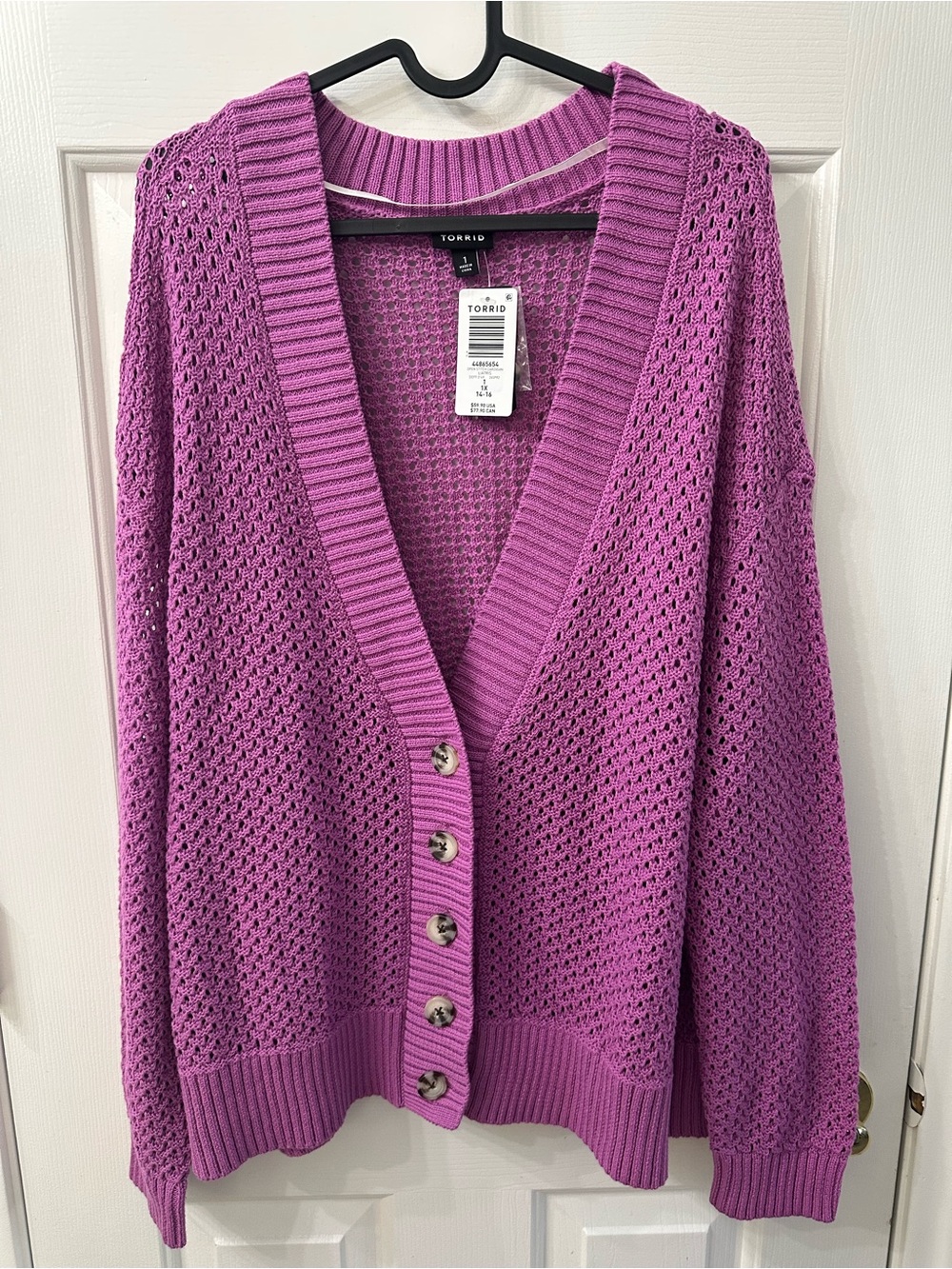 Torrid Cardigan Open-Knit Button Front Sweater Pinkish Purple 1X NWT